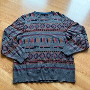 KAVU men’s pullover sweater amazing pattern on gray size large outdoors amazing
